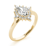 14k Gold Oval Sunburst Diamond Engagement Ring