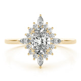 14k Gold Oval Sunburst Diamond Engagement Ring