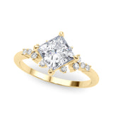 14k Gold Princess Cut & Side Stone Engagement Ring