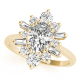 14k Gold Oval Sunburst Diamond Engagement Ring