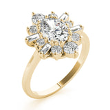 14k Gold Oval Sunburst Diamond Engagement Ring