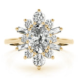 14k Gold Oval Sunburst Diamond Engagement Ring