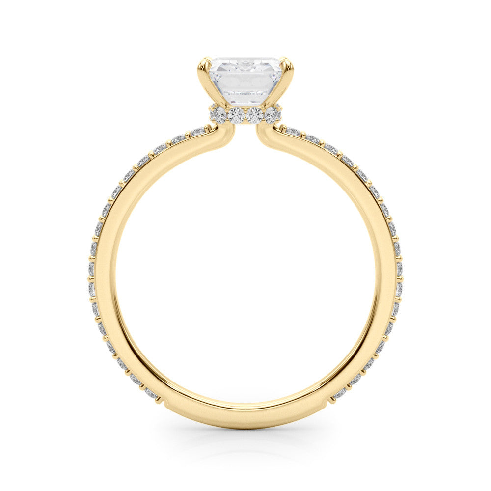 14k Gold Hidden Halo Emerald Cut Engagement Ring