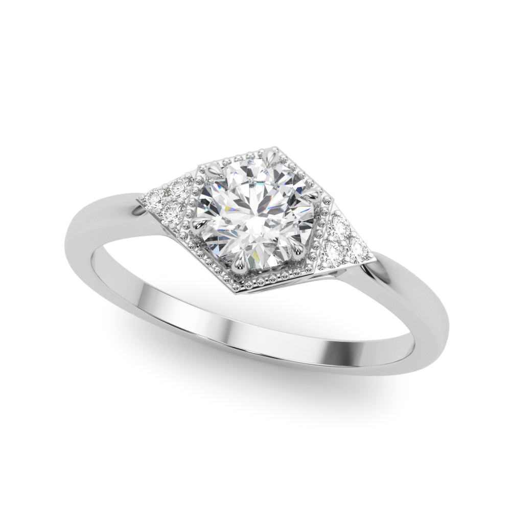 14k Gold Round Vintage Inspired Engagement Ring