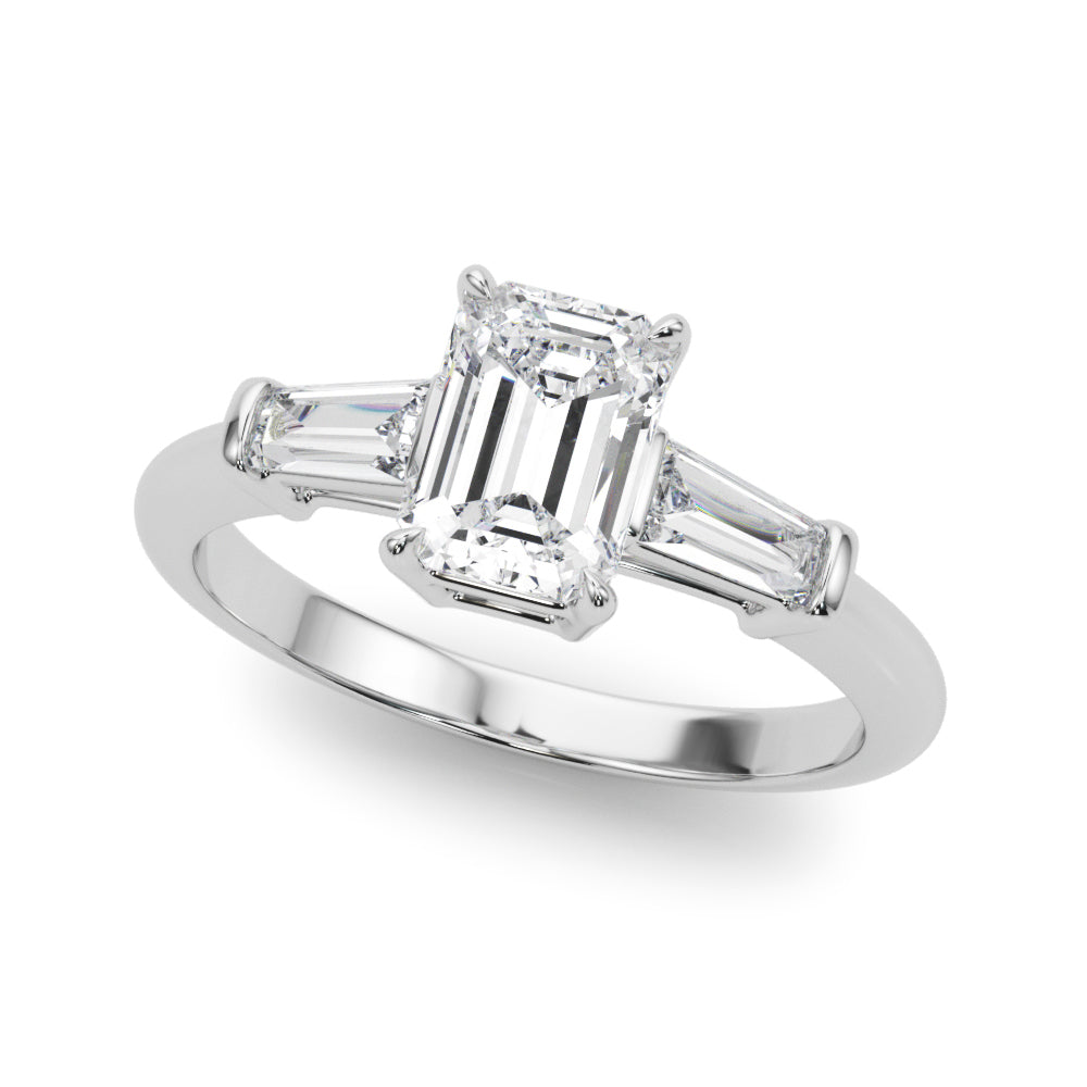 14k Gold Three-Stone Emerald Cut Engagement Ring