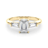 14k Gold Three-Stone Emerald Cut Engagement Ring
