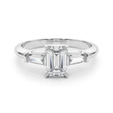 14k Gold Three-Stone Emerald Cut Engagement Ring