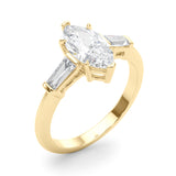 14k Gold Three Stone Marquise Diamond Engagement Ring