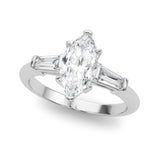14k Gold Three Stone Marquise Diamond Engagement Ring