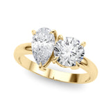 14k Gold 2-Stone Round & Pear Engagement Ring