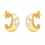 FYB gold hoop earrings with bezel-set clear CZ accents and a polished finish