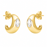 FYB gold hoop earrings with bezel-set clear CZ accents and a polished finish