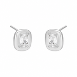 FYB silver stud earrings with clear CZ stones in polished rounded settings