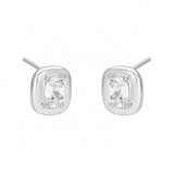 FYB silver stud earrings with clear CZ stones in polished rounded settings