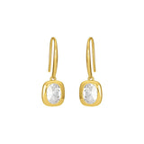 FYB gold dangle earrings with clear CZ stones in polished rounded settings