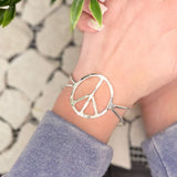 Silver Plated Brass Peace Sign Cuff Bracelet