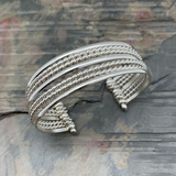 Silver Plated Brass Mixed Textures Cuff Bracelet