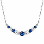 Zeghani 14K white gold necklace with alternating round blue sapphires and diamonds on a cable chain.