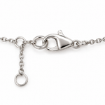 Close-up of a 14K white gold cable chain with lobster clasp and adjustable extender.