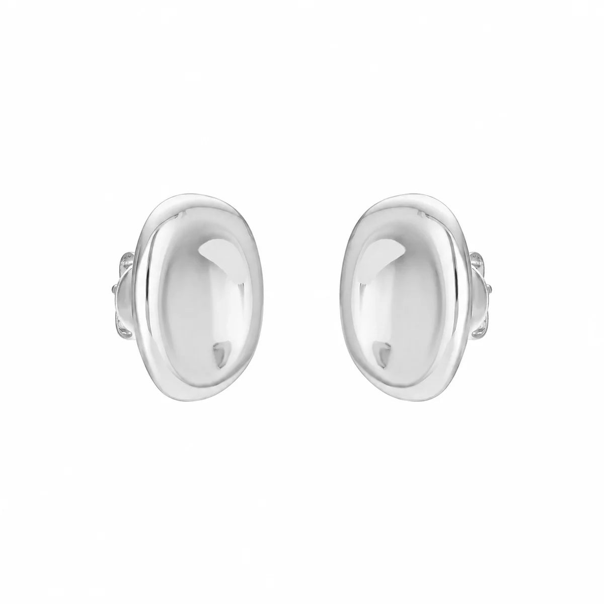 FYB Giselle oval dome stud earrings in polished 925 sterling silver on a white background.