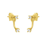 FYB double CZ stud earrings in 18K gold-plated sterling silver with curved front-and-back design.