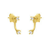 FYB double CZ stud earrings in 18K gold-plated sterling silver with curved front-and-back design.