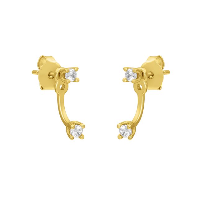 FYB double CZ stud earrings in 18K gold-plated sterling silver with curved front-and-back design.
