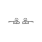 Silver three-bead cluster stud earrings in polished 925 sterling silver on a white background.