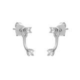 FYB double CZ stud earrings in polished 925 sterling silver with curved front-and-back design.