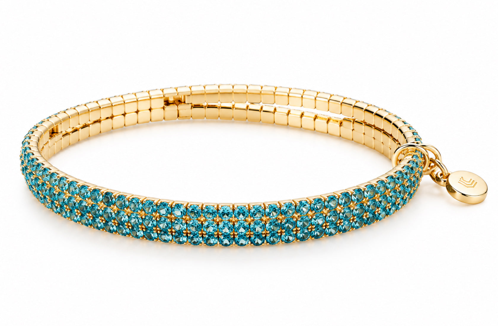 Lizas Hanson Aquamarine Bracelet with aquamarine-colored accents and polished gold-tone multi-row design.