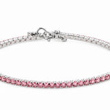 Lizas Denver Rose Bracelet with light pink Czech crystals and a polished silver finish on a white background.