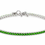 Lizas Denver Peridot Bracelet with faceted green Czech crystals and a polished silver finish on a white background.