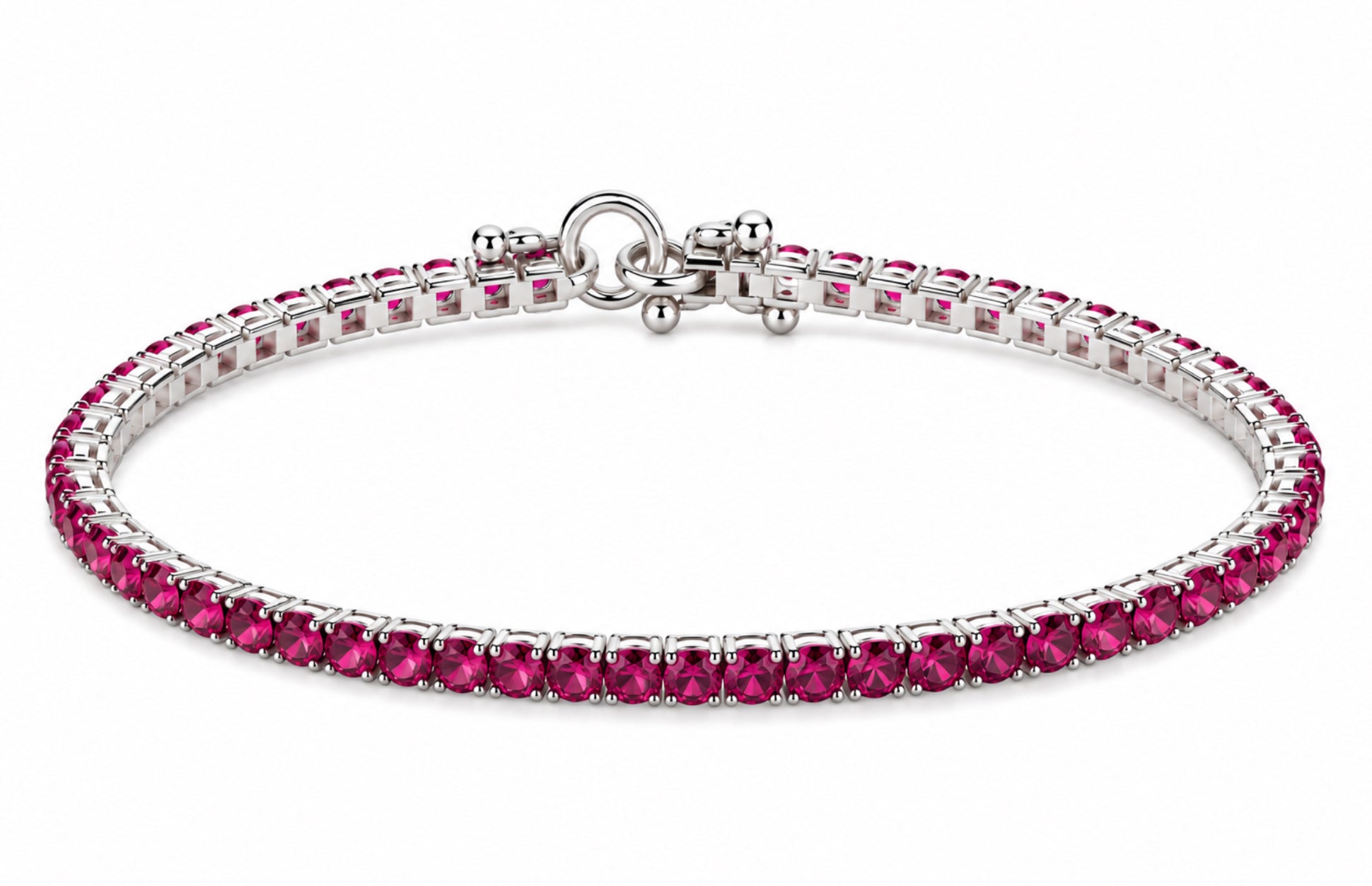 Lizas Denver Violet Bracelet with vibrant pink-violet Czech crystals and a polished silver finish on a white background.