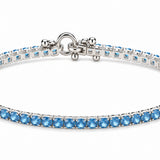 Lizas Denver Arctic Blue Bracelet with light blue Czech crystals and a polished silver finish on a white background.