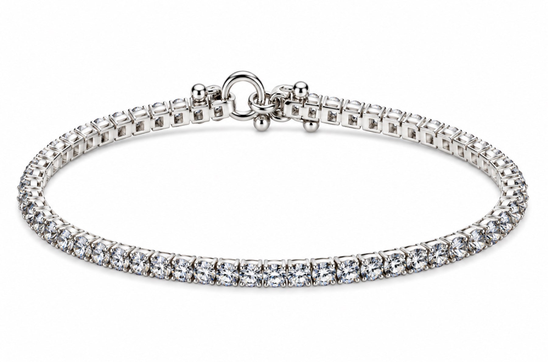 Lizas Denver Crystal Bracelet with clear faceted Czech crystals and a polished silver finish on a white background.