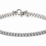 Lizas Denver Crystal Bracelet with clear faceted Czech crystals and a polished silver finish on a white background.