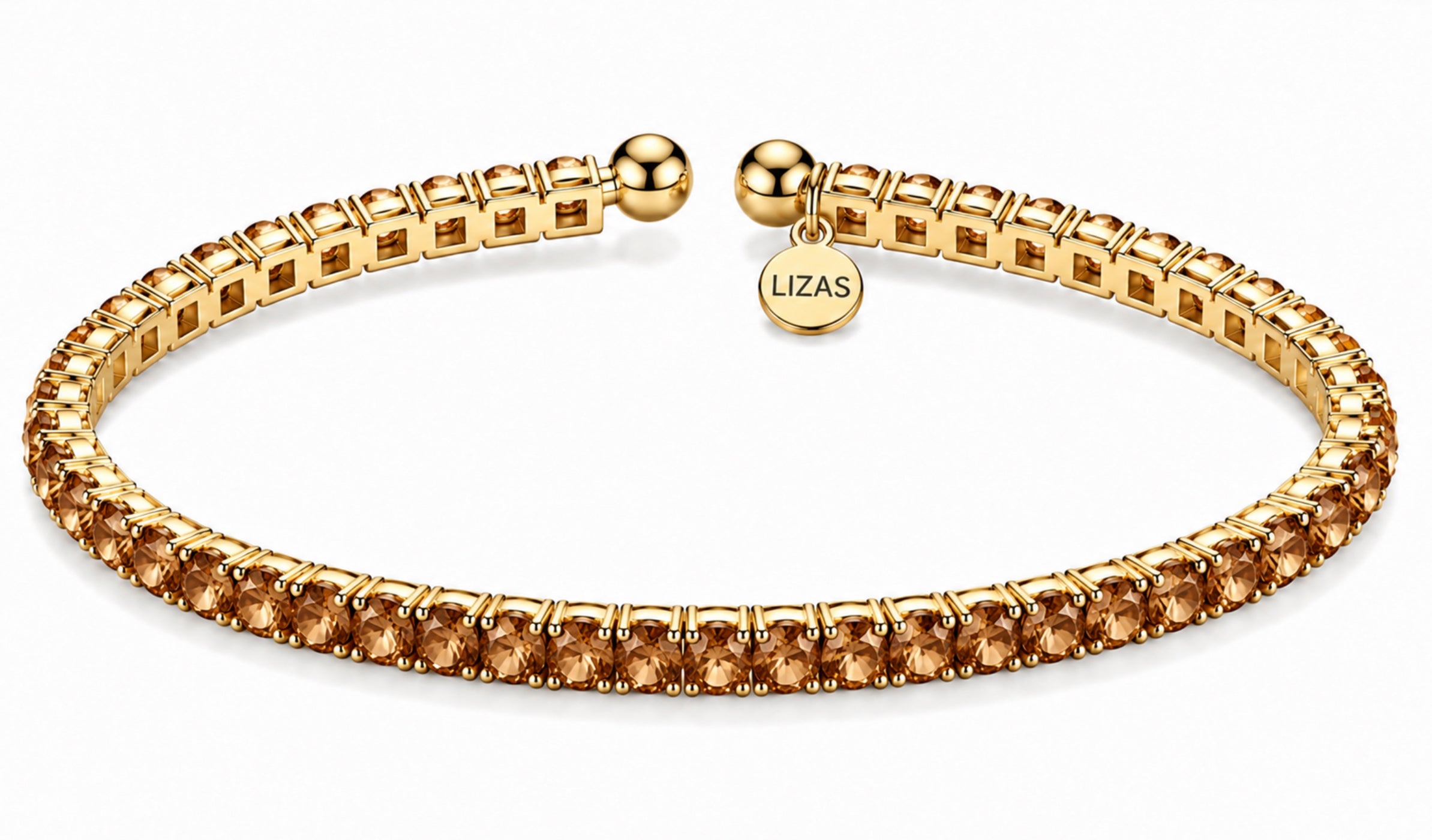 Lizas Denver Topaz Bracelet featuring warm topaz crystals, a polished gold-tone setting, and a signature Lizas charm.