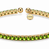 LIZAS Denver Peridot bracelet with faceted green Czech crystals, 14K gold-plated stainless steel, and LIZAS charm.