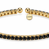 LIZAS Denver Black Diamond Bracelet with faceted black Czech crystals, gold-plated stainless steel, and LIZAS charm.