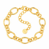 LIZAS Charleston gold mixed-link chain bracelet with alternating oval links, lobster clasp, adjustable extender, and round LIZAS charm.