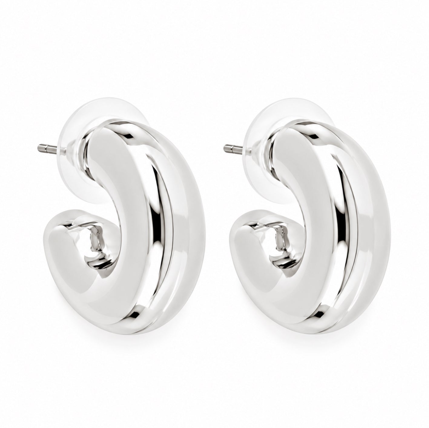 LIZAS All Time Classics chunky silver hoop earrings with a polished rounded design and post-back closures.