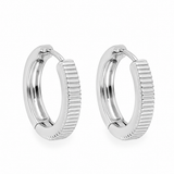 LIZAS All Time Classics silver textured hoop earrings with a ribbed design and hinged closures.