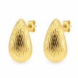 LIZAS All Time Classics gold textured teardrop earrings with a polished finish and post-back closures.