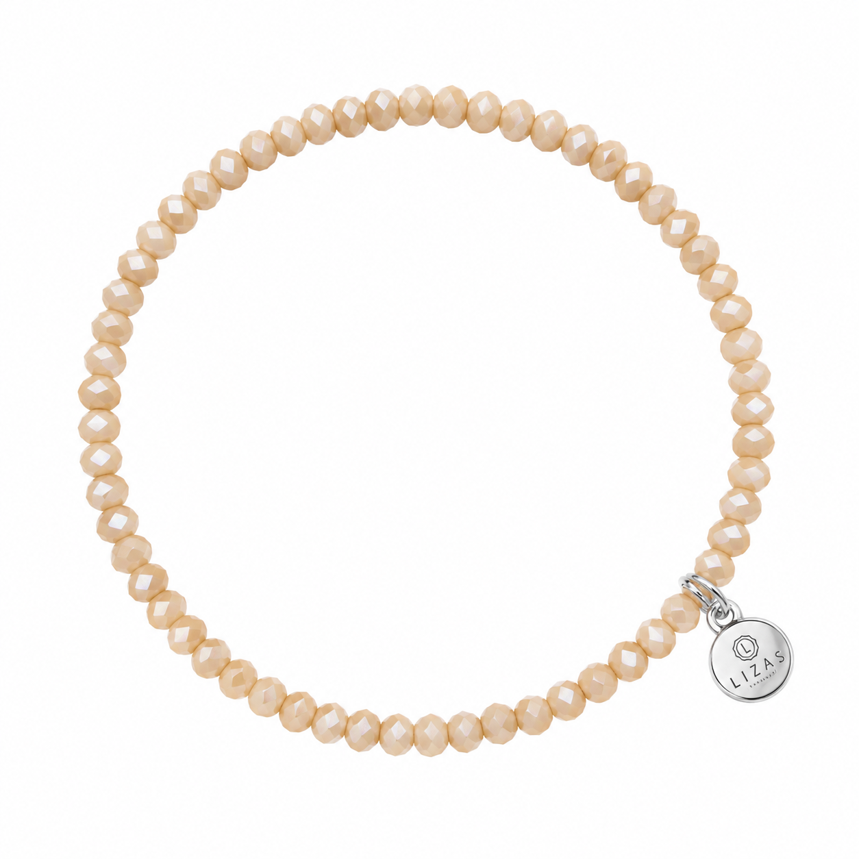 LIZAS Fineville Beige bracelet with faceted beige Czech crystals and a silver-tone LIZAS charm.
