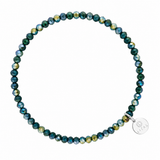 LIZAS Fineville Silver-Petrol bracelet with faceted teal, green, and blue Czech crystals and a silver-tone LIZAS charm.