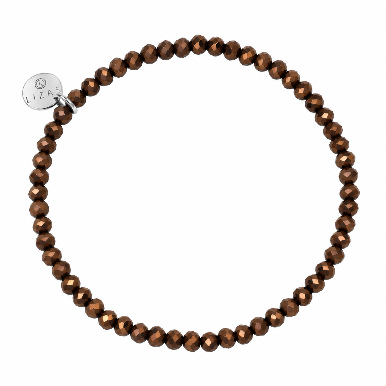 LIZAS Fineville Bronze Metallic bracelet with faceted bronze Czech crystals and a silver-tone LIZAS charm.