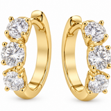 Zeghani 14K Yellow Gold Three Diamond Huggie Hoop Earrings