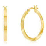 Gold Plated Sterling Silver 3x30mm Fancy Flat Hoop Earrings