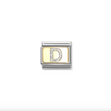 Nomination D Glitter Letter Charm in Stainless Steel with Enamel & 18k Gold
