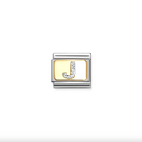 Nomination J Glitter Letter Charm in Stainless Steel with Enamel & 18k Gold